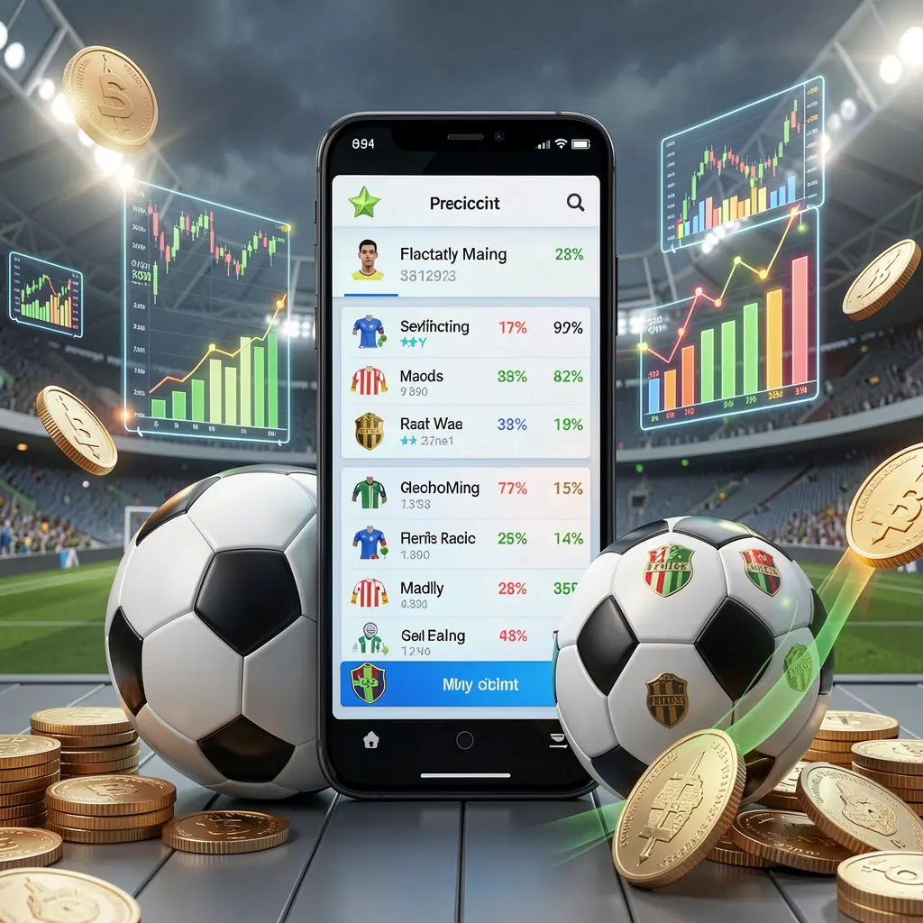 PK 345 football prediction betting scene showing a smartphone with match statistics interface, soccer ball, coins, and glowing data charts floating around in a modern stadium background PK 345 football prediction betting scene showing a smartphone with match statistics interface, soccer ball, coins, and glowing data charts floating around in a modern stadium background