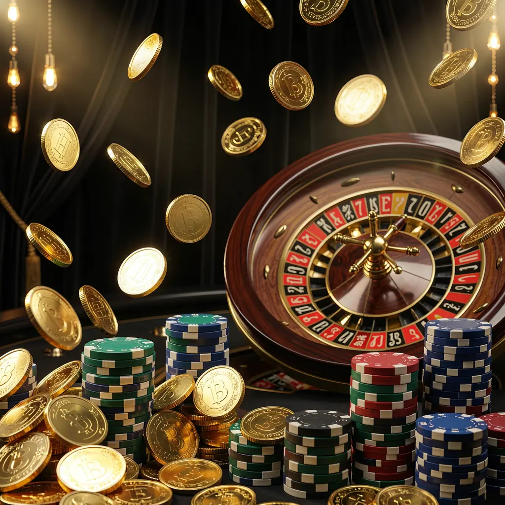 PK 345 online casino main page background featuring dramatic casino lights, golden coins flying, stacked poker chips in the foreground, and a roulette wheel behind in a luxury black and gold atmosphere PK 345 online casino main page background featuring dramatic casino lights, golden coins flying, stacked poker chips in the foreground, and a roulette wheel behind in a luxury black and gold atmosphere
